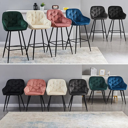 2* Velvet Bar Stools Breakfast Bar stool Pub Chairs Padded Seat Metal Leg CLIPOP