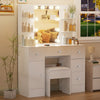 White Dressing Table Stool Vanity Set Makeup Desk 5 Drawers with Sliding mirror