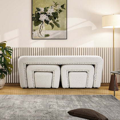 5pcs Teddy Velvet Upholstered Fabric Ottoman Large Bench Bed End Window Seat Set