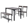 Wood Dining Table and 2 Chair with Bench 4 in 1 Restaurant Kitchen Furniture Set