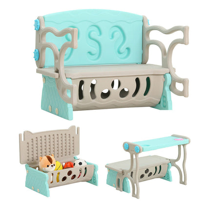 3-in-1 Convertible Kids Table and Chair Set Children Activity Bench Toy Storage