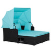 Outdoor Hand-Woven PE Wicker Daybed Sun Lounger Patio Loveseat Sofa Set w/Canopy