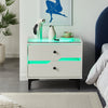 High Gloss Bedside Table White LED Cabinets 2Drawers Nightstand Modern Bedroom