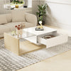 LED Wooden Glass Coffee Table with Drawer Storage for Living Room, White+Natural