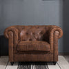 Luxury Distressed Tan Leather Reception Armchair Button Back Padded Seat Chair