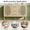 Sideboard Cabinet Rattan Chest of Drawers with 2 Doors and 3 Drawers for Bedroom