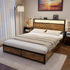 Double Size Bed Frame Metal Bed Platform LED Lights Headboard & 4 Storage Drawer