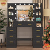 Black Dressing Table with LED Mirror 7 Drawers and 8 Shelves Vanity Makeup Desk