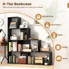 Wooden Storage Organizer 4-Tier Stepped Bookshelf-Black