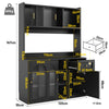 Tall Kitchen Display Cabinet 120x35x167cm with LED Lighting, Glass Doors, Black