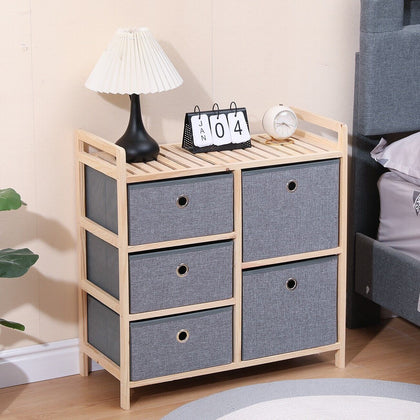 5 Drawers Fabric Bedside Cabinet Table Wood Frame Storage Unit Chest of Drawers