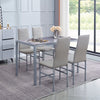4pcs Grey Faux Leather Dining Chairs Footrest Legs & Grey Glass Dining Table Set