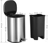 STAINLESS STEEL SILVER KITCHEN BATHROOM TOILET RUBBISH PEDAL BIN 5L