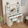 Dressing Table W/ 3Drawers HD Mirror Stool Set Makeup Desk Vanity Table Bedroom