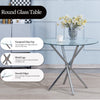 4pcs Grey PU Leather Dining Chairs & Round Clear Glass Dining Table Dining Set