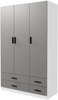 Wardrobe 180cm Tall Hanging Rail Shelf Storage Drawers White Grey Wood Unit Home