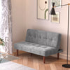 Grey Fabric Sofa Bed 2 Seater Sleeper Sofa Padded Spring Seat Walnut Wooden Legs