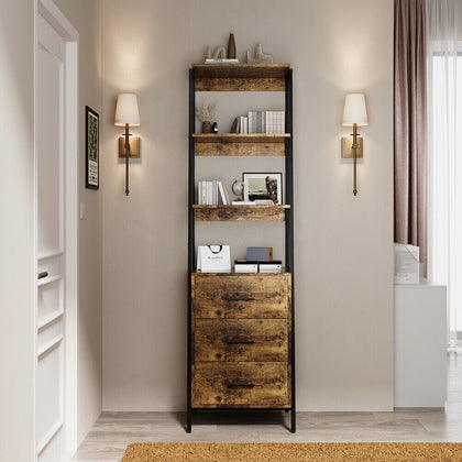 3 Tier Bookcase W/ 3 Drawer Cupboard Cabinet Storage Shelving Display Wood Shelf