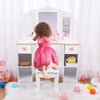 Wooden Kids Dressing Table, Girls Vanity Set w/ Mirror and Stool, White