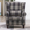 Linen Tartan Chair Armchair Accent Sofa Wing Back Padded Seat Wood Legs w Pillow