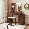 RGB Vanity Table Set w/ Wireless Charging Station-Brown