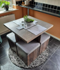 Compact Dining Table and 4 Ottoman Chairs Set Space Saving Storage Kitchen Grey