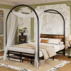 CANOPY BED FRAME METAL 4FT6 DOUBLE BED WITH HEADBOARD & HEAVY DUTY SLAT SUPPORT