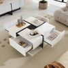 Modern Coffee Table with 4 Drawers Living Room Table Square Storage Space White