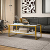 Two-Tier Coffee Table with Marble Effect Shelf and Metal Frame White