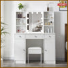 Dressing Table Makeup Desk With Mirror 10 LED Drawers Stool Vanity Set Bedroom