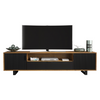 200cm Modern TV Unit | Oak Body | Black Matt Doors | Wave-Front Design