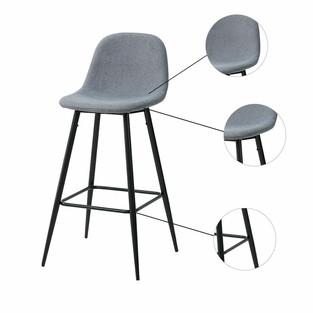 2X Bar Stools Fabric/Faux Leather Pub Chairs Breakfast Kitchen Metal Leg Modern