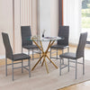 4x Grey Faux Leather Dining Chairs&Round Tempered Glass Golden Legs Dining Table