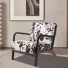 Black White Cow Print Velvet Upholstered Armchair With Solid Wooden Frame & Arm