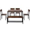 6Pc Kitchen Dining Table Chair and Bench Set Wooden Steel Frame Industrial Style
