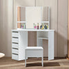 White Corner Dressing Table Makeup Desk Vanity Table 5 Drawers with Stool Mirror