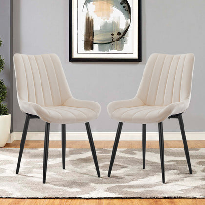 2 Dining Chairs Set Velvet Upholstered Back Dining Room Chair With Metal Legs