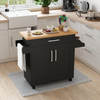 Kitchen Island on Wheels Storage Trolley Cart Drawer Shelves Spice Rack Black