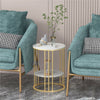 2 Tier Round Side Coffee Table with Gold Metal Frame Marble-Effect Top Sofa Room