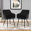 2Pcs Velvet Dining Chairs Black Cushion Padded Seat Metal Legs Armchair