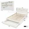 White Wooden Double Size Bed Pine Wood Bed Frame with Storage Drawer & Shelves