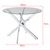 Round Glass Home Kitchen Table with Stainless Steel Metal Legs Dining Table