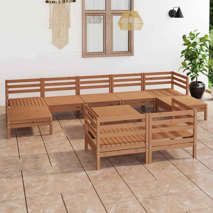 10 Piece Garden Lounge Set Honey Brown Solid Wood Pine vidaXL