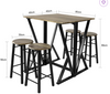 5-Piece Industrial Breakfast Bar Table Set, Folding Dining Table with 4 Stools