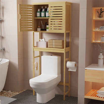 Bamboo Over The Toilet Storage Cabinet Washing Machine Bathroom Rack