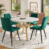 Round Kitchen Dining Table With Marble Look and 4 Green Tufted Velvet Chairs Set