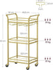 3-Tier Drinks Trolley, Gold Bar Cart on Wheels, with Handles, Mirrored Glass