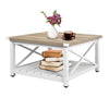 Square Farmhouse Coffee Table with Storage, Grey Wash Wood for Living Room