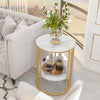 2 Tier Round Side Coffee Table with Gold Metal Frame Marble-Effect Top Sofa Room