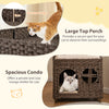 Foldable Wicker Kitten Condo 2-tier Rattan Cat House w/ Elevated Perch
